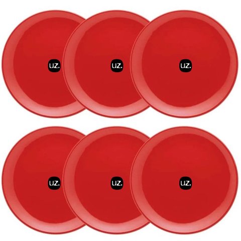 Jogo de 6 Pratos Rasos Redondos 26cm Pratos de Plástico Vermelho Uz