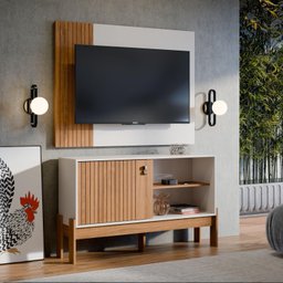 Painel para Tv Ate 42° 120cm e Bancada Mobler Wood:perola Metalizado/cinamomo Mel - 2