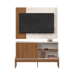 Painel para Tv Ate 42° 120cm e Bancada Mobler Wood:perola Metalizado/cinamomo Mel
