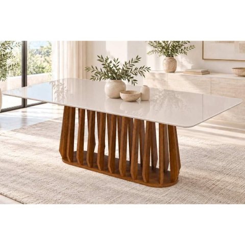 Mesa Cozinha Pitanga Madeira c/Vidro 220cm Madeira/Offw Cimol