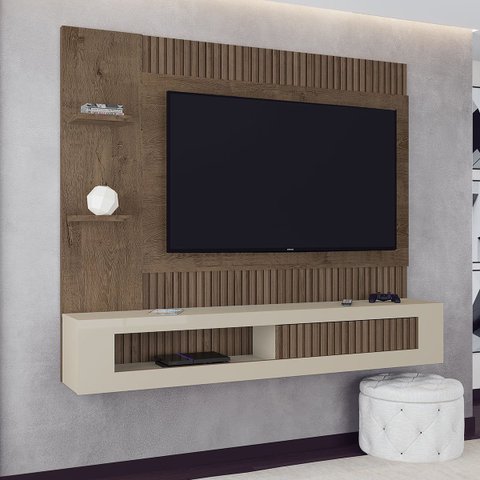 Painel Ripado para Tv até 65 Polegadas 183 X 109 Cm Estoril Mocaccino Off White - Clicklar