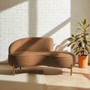 Ver imagem 2 de Sofá Curvo 2 Lugares 150cm Braço Dir. Thommy Pés Ouro Bouclé Terracota - Nexta Casa