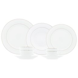 Aparelho Jantar 42 Peças Porcelana C/ Borda Prateada Branco - 1