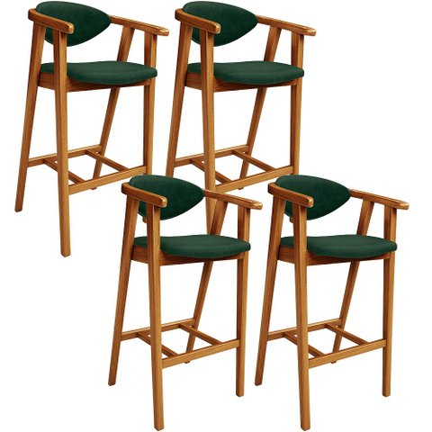 Kit 04 Banquetas Alta Cozinha Bancada Bar Sala de Jantar Fixa Cecília L02 Facto Verde Musgo - Lyam D