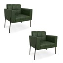 Ver imagem 2 de Poltrona Sala Decorativa Kit 2 Elisa Pé Aço Lateral Preto Sintético Pu Verde D03 - D’Rossi