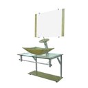 Ver imagem 1 de Gabinete de Vidro 60cm Cuba Retangular Dourado + Torneira Cascata - Dahora