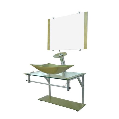 Gabinete de Vidro 60cm Cuba Retangular Dourado + Torneira Cascata - Dahora