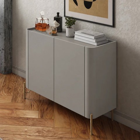 Buffet Bend 99 cm Porta Lisa Incolar Grigio com Pé Dourado