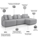 Ver imagem 3 de Sofá 3 Lugares com Chaise Direito Sala Living 248cm Arlo F04 Veludo Cinza - Lyam Decor