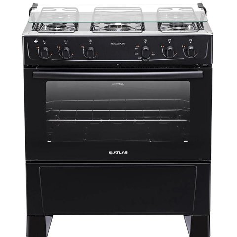 Fogão 5 Bocas Atlas Mônaco Plus Preto com Mesa Inox Bivolt