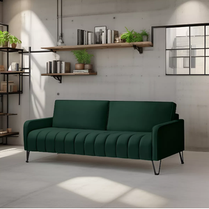 Sofá Living 2,20mt - Elegância - Tecido Veludo - Pé de Ferro:verde