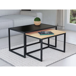 Conjunto Mesa de Centro Industrial 84cm e 80cm Aço Preto Duo Madeira Don Castro Decor - 1