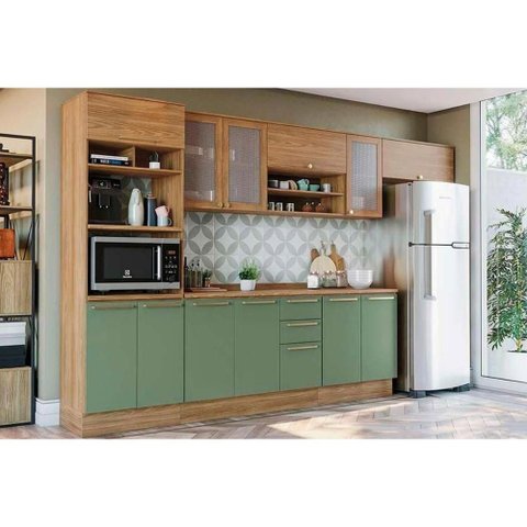 Cozinha Modulada Completa Botanic 8 Peças (3aéreos+2balcões+1paneleiro+2complementos) M663