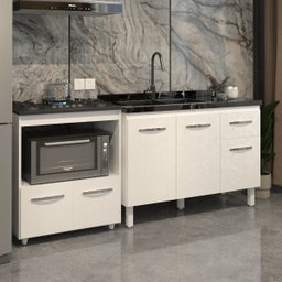 Cozinha Armário Balcão Gabinete de Pia Aline 120 Cm e Balcão Evelyn para Fogão Cooktop 5 Bocas e For - 3