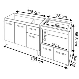 Cozinha Armário Balcão Gabinete de Pia Aline 120 Cm e Balcão Evelyn para Fogão Cooktop 5 Bocas e For - 6
