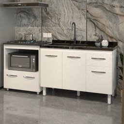 Cozinha Armário Balcão Gabinete de Pia Aline 120 Cm e Balcão Evelyn para Fogão Cooktop 5 Bocas e For - 2