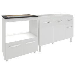 Cozinha Armário Balcão Gabinete de Pia Aline 120 Cm e Balcão Evelyn para Fogão Cooktop 5 Bocas e For - 1