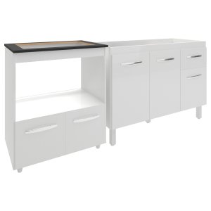 Cozinha Armário Balcão Gabinete de Pia Aline 120 Cm e Balcão Evelyn para Fogão Cooktop 5 Bocas e For