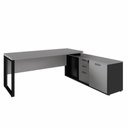 Ver imagem 4 de Mesa para Escritório com Armário Lateral e Caixa de Tomadas Mesa Dinâmica Diretor 3 Gavetas Cinza