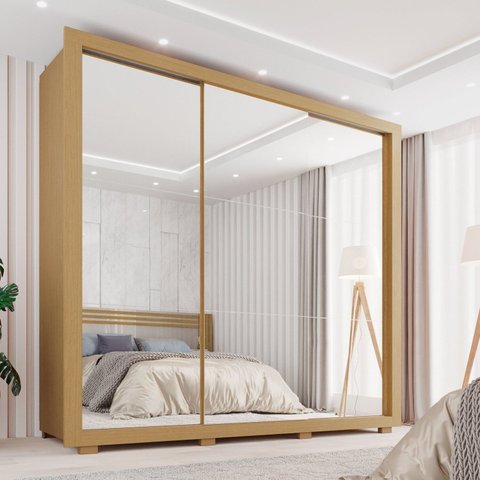Guarda-Roupa Casal 3 Portas com Espelho 4 Gavetas com Pés Costa Rica Marrom Jequitibá
