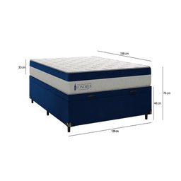 Cama Box Baú Viúva + Colchão Londres Molas Ensacadas Pocket - 74x128x188cm - Suede Veludo Azul - 2