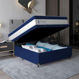 Cama Box Baú Viúva + Colchão Londres Molas Ensacadas Pocket - 74x128x188cm - Suede Veludo Azul - 6