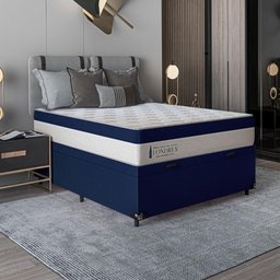 Cama Box Baú Viúva + Colchão Londres Molas Ensacadas Pocket - 74x128x188cm - Suede Veludo Azul - 7