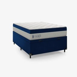 Cama Box Baú Viúva + Colchão Londres Molas Ensacadas Pocket - 74x128x188cm - Suede Veludo Azul - 5