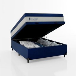 Cama Box Baú Viúva + Colchão Londres Molas Ensacadas Pocket - 74x128x188cm - Suede Veludo Azul - 3