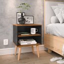 Ver imagem 4 de Jogo Quarto 2 Mesinhas Apoio Prateleira Retrô Cabeceira Modular Estofado Cama Casal 1,4 Preto/freijó