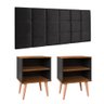 Jogo Quarto 2 Mesinhas Apoio Prateleira Retrô Cabeceira Modular Estofado Cama Casal 1,4 Preto/freijó - 1