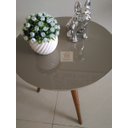 Ver imagem 2 de Mesa de canto tampo 50 cm Mesinha Cor Fendi Com Vidro Pé Palito Alt 70 Cm