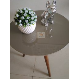 Mesa de canto tampo 50 cm Mesinha Cor Fendi Com Vidro Pé Palito Alt 70 Cm - 2