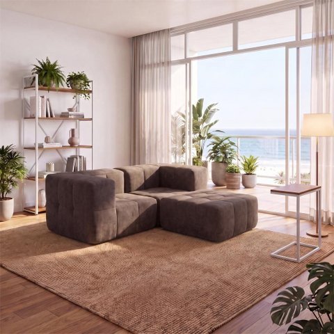 Sofá Modular Sync 2 Lugares 258cm Marrom Boucle Kappesberg