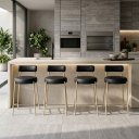 Ver imagem 1 de Banqueta Cozinha Média com Encosto Industrial Champanhe Kit 4 Londres PU D03 - D'Rossi