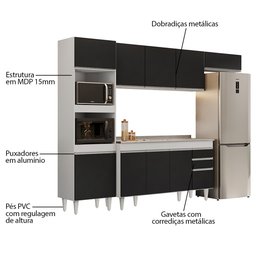 Armário de Cozinha Modulada 4 Peças CP12 com Pia Inox Branco/Preto - Lumil Lumil Móveis - 3