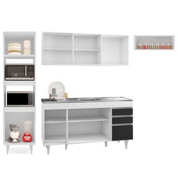 Armário de Cozinha Modulada 4 Peças CP12 com Pia Inox Branco/Preto - Lumil Lumil Móveis - 5