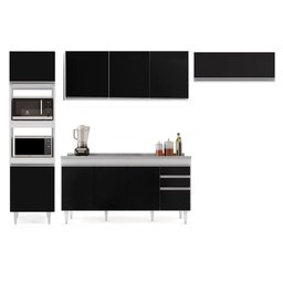 Armário de Cozinha Modulada 4 Peças CP12 com Pia Inox Branco/Preto - Lumil Lumil Móveis - 6