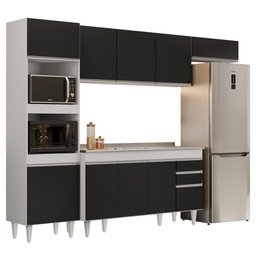 Armário de Cozinha Modulada 4 Peças CP12 com Pia Inox Branco/Preto - Lumil Lumil Móveis - 1