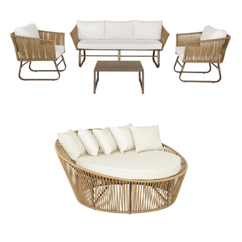 Kit Conjunto de Sofás 5 Lugares + Chaise de 1,60 Corda Náutica Alumínio Área Externa