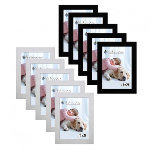 Kit 10 Molduras Porta Retrato 5 15x21 Branco 5 15x21 Preto Santamaria Molduras Liso
