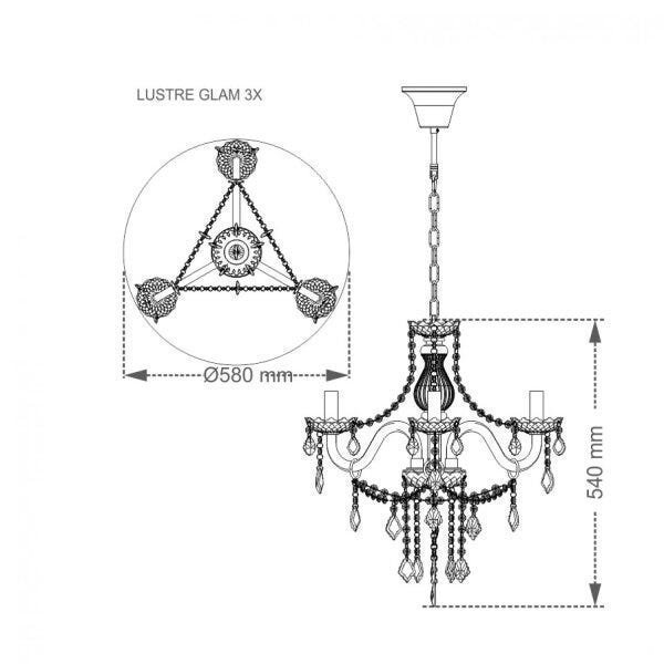 Lustre de Cristal para 3 Lâmpadas E14 Glam Taschibra - 2