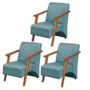 Ver imagem 1 de Kit 3 Poltronas Venus 1 Lugar Braço Madeira Maciça Tecido Suede Unidecor Turquesa