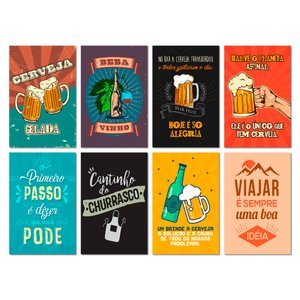 Kit 8 Placas Frases Bebidas Cerveja Churrasco 20x30 cm Mdf