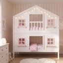 Ver imagem 1 de Beliche Casinha Dos Sonhos com Fechamento Inferior em Madeira Maciça Branco/Rosa Housin