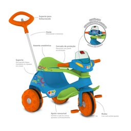 Triciclo Bandeirante Passeio e Pedal Velobaby G2 Motoca Azul - 4