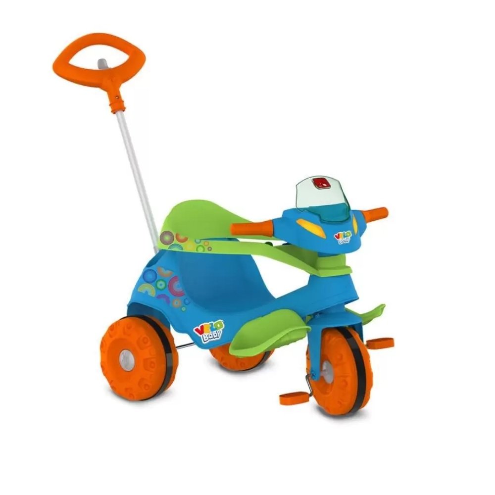 Triciclo Infantil Com Empurrador Motoca Passeio Bebê Azul