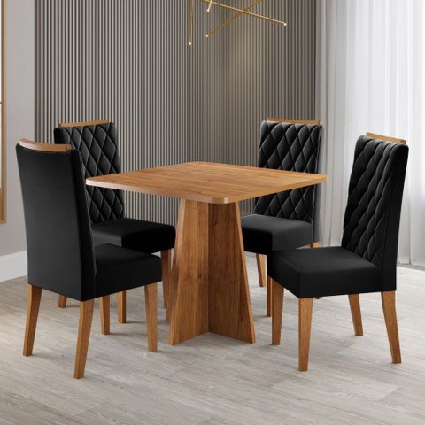 Mesa de Jantar 4 Lugares Vang - Viero Móveis Mel/preto - Viero Móveis