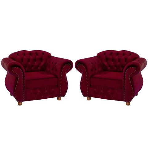 Kit Duas Poltronas Chesterfield Merlo Suede Bordo / decoracao, sala tv estar, recepcao