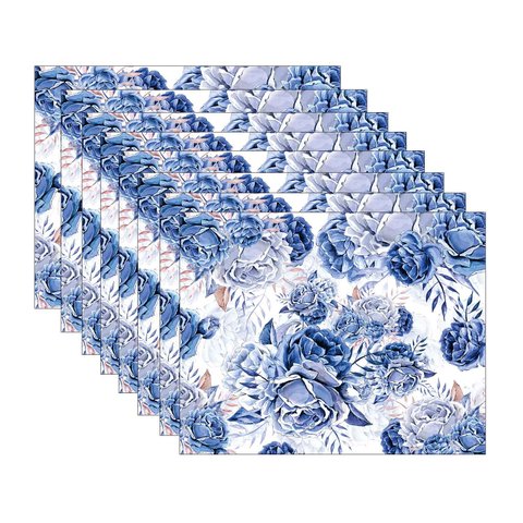 Kit Jogo Americano Rosas Azul - 8 Peças